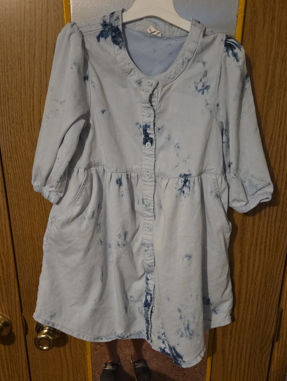 Light Blue Tie-Dye Button-Front Kids Top